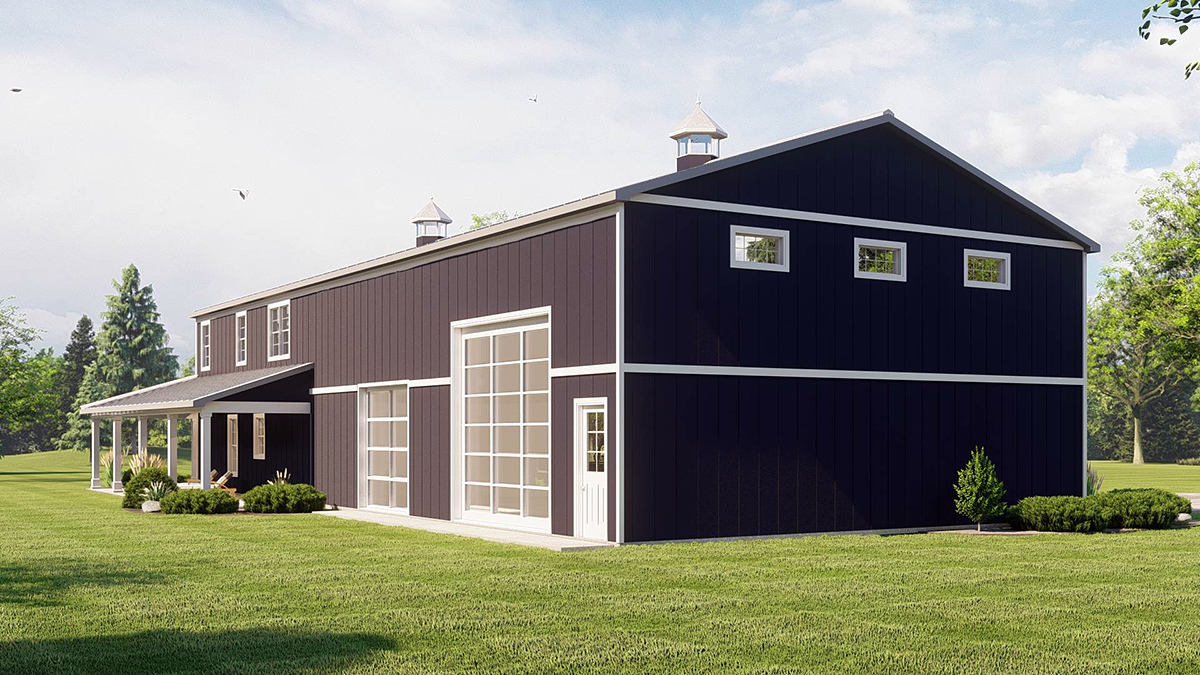 Barndominium Plan with 2682 Sq. Ft., 3 Bedrooms, 4 Bathrooms, 2 Car Garage Rear Elevation