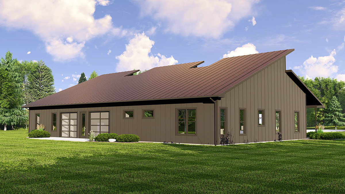 Barndominium Country Ranch Rear Elevation of Plan 43926