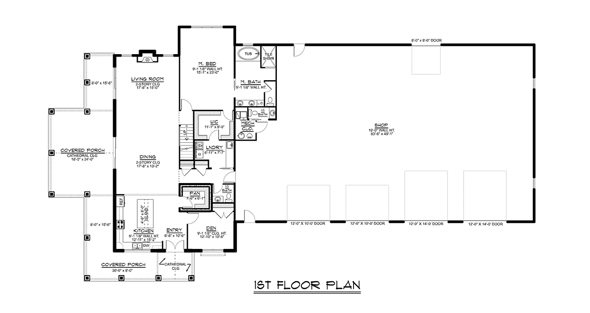 Barndominium Level One of Plan 43930