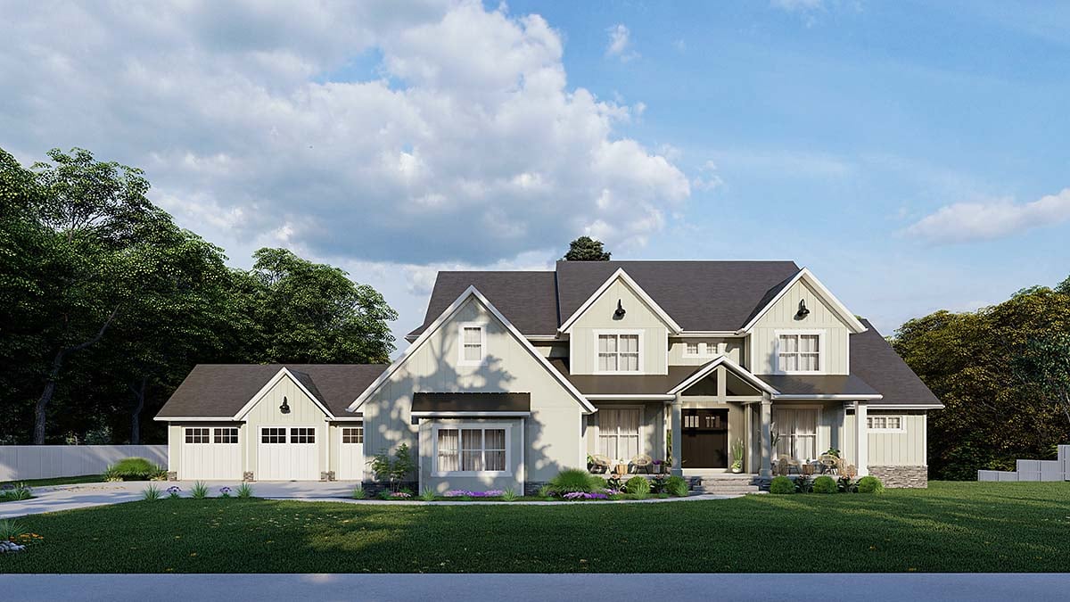 Country, Craftsman Plan with 5386 Sq. Ft., 5 Bedrooms, 6 Bathrooms, 5 Car Garage Elevation