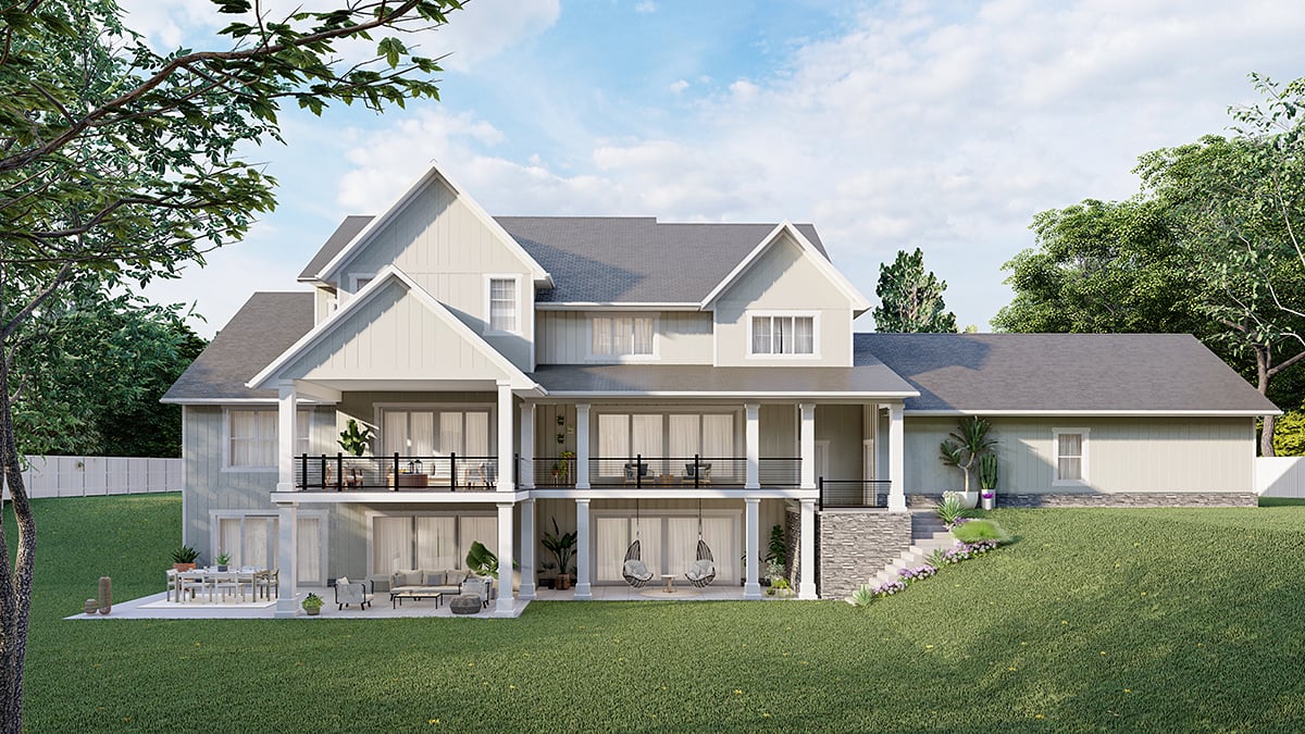 Country, Craftsman Plan with 5386 Sq. Ft., 5 Bedrooms, 6 Bathrooms, 5 Car Garage Rear Elevation