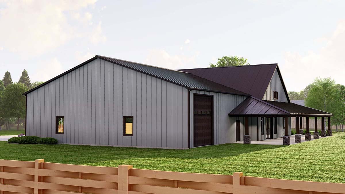 Barndominium, Country Plan with 4332 Sq. Ft., 2 Bedrooms, 3 Bathrooms, 3 Car Garage Picture 2