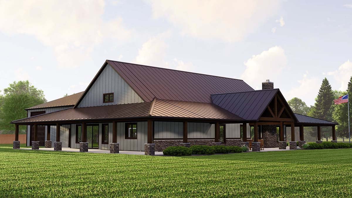 Barndominium, Country Plan with 4332 Sq. Ft., 2 Bedrooms, 3 Bathrooms, 3 Car Garage Picture 3