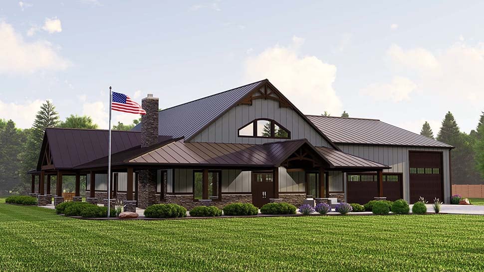 Barndominium, Country Plan with 4332 Sq. Ft., 2 Bedrooms, 3 Bathrooms, 3 Car Garage Picture 4