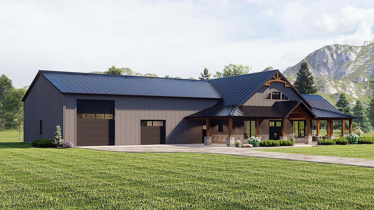 Barndominium, Country Plan with 3079 Sq. Ft., 3 Bedrooms, 3 Bathrooms, 2 Car Garage Elevation