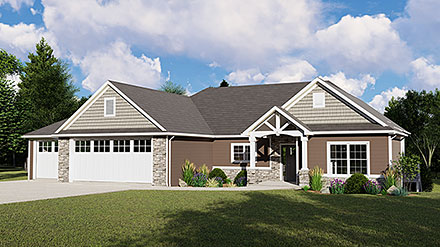 Country Craftsman Traditional Elevation of Plan 43938