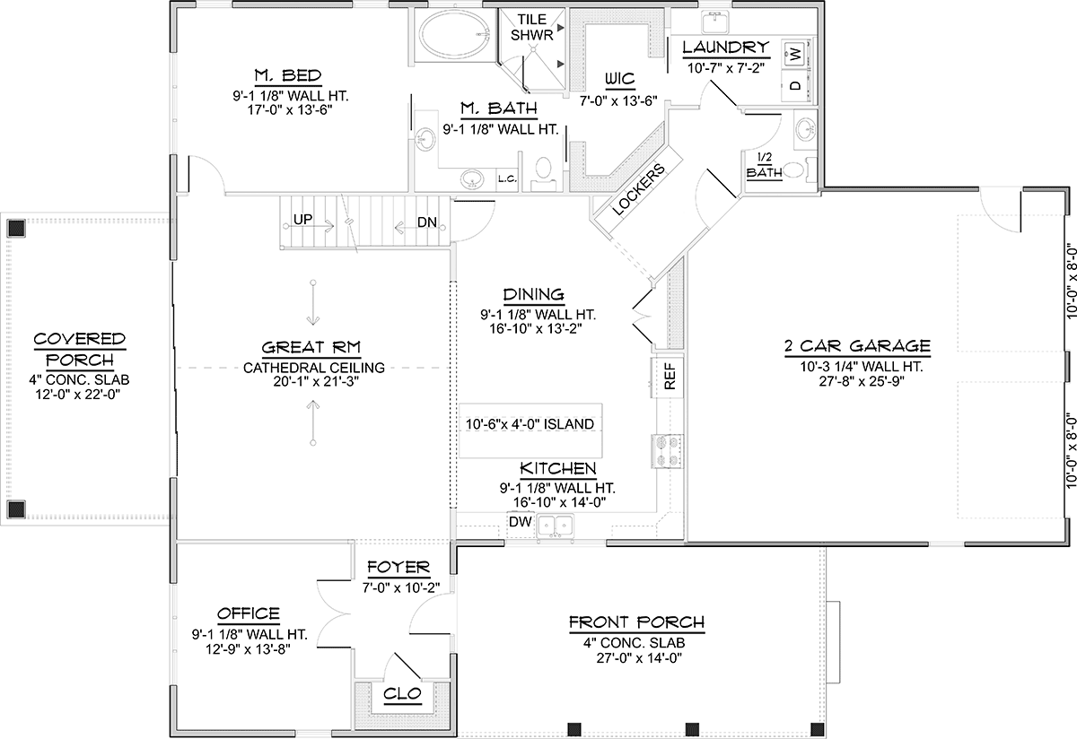 Barndominium Country Farmhouse Level One of Plan 43944