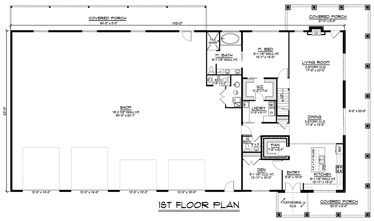 Barndominium Level One of Plan 43951