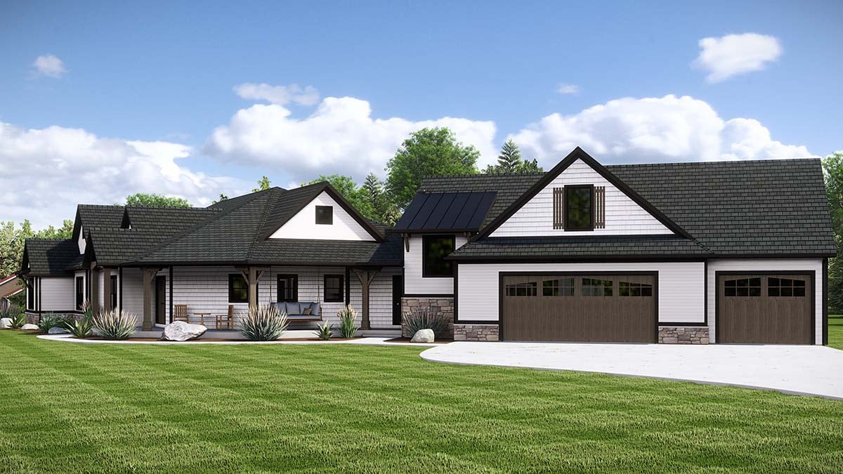 Farmhouse, Ranch Plan with 4054 Sq. Ft., 3 Bedrooms, 3 Bathrooms, 3 Car Garage Picture 2