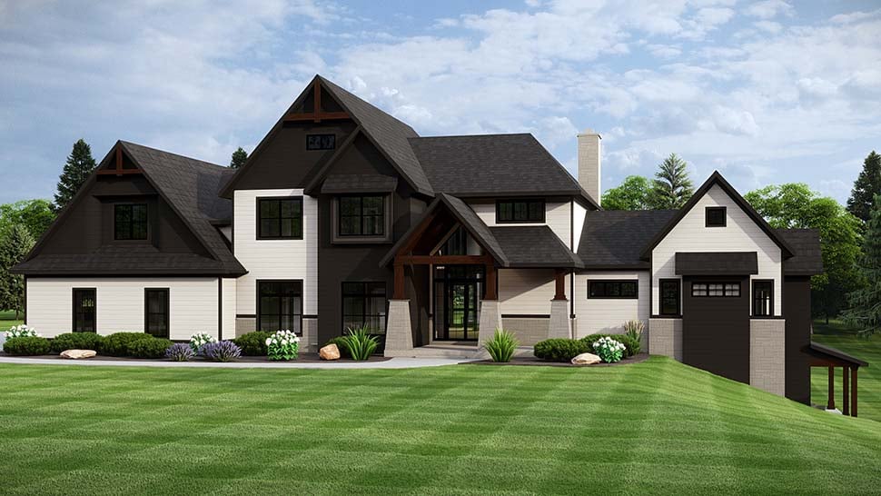 Country, Craftsman, European Plan with 4158 Sq. Ft., 5 Bedrooms, 4 Bathrooms, 4 Car Garage Picture 4