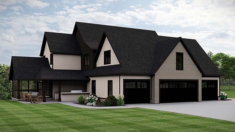 Country, Craftsman, European Plan with 4158 Sq. Ft., 5 Bedrooms, 4 Bathrooms, 4 Car Garage Picture 6