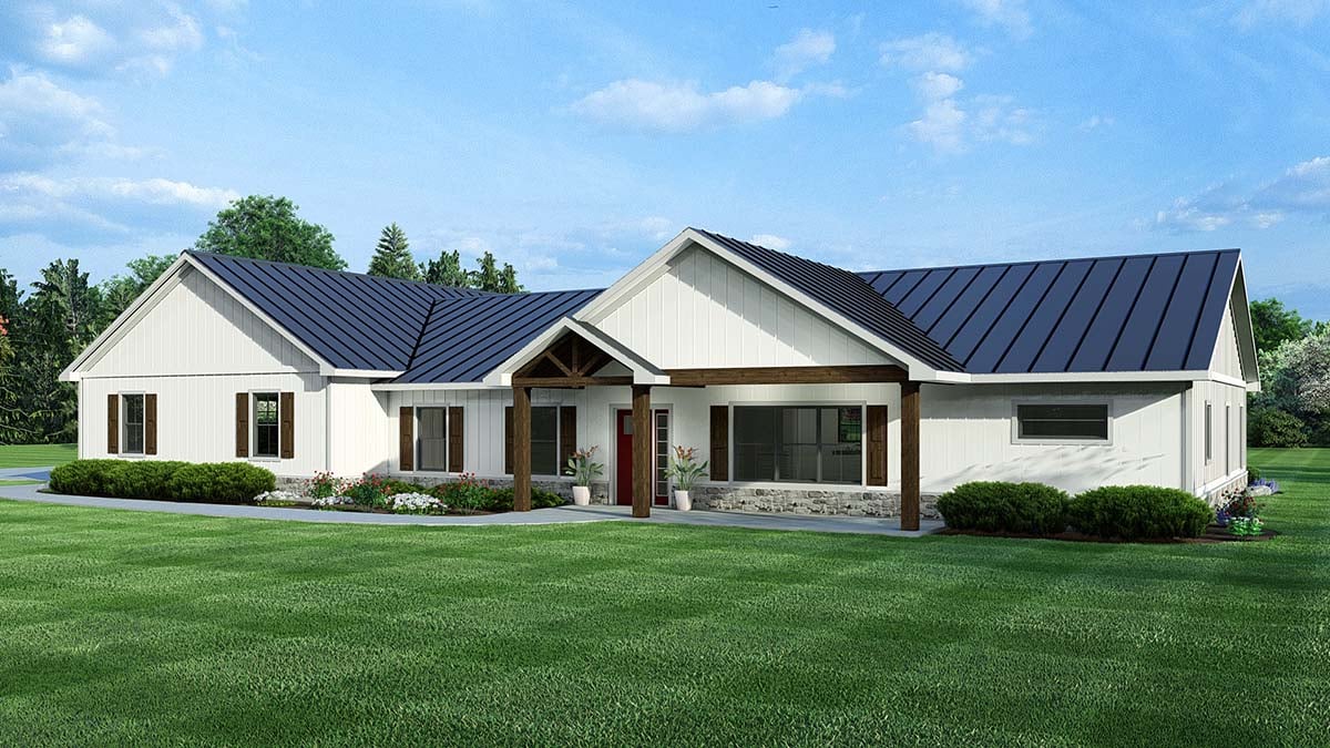 Country, Farmhouse, Ranch Plan with 2221 Sq. Ft., 3 Bedrooms, 3 Bathrooms, 4 Car Garage Picture 2