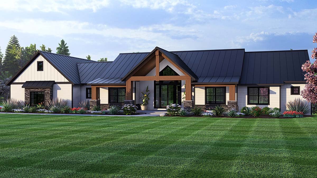 Country, Craftsman, Ranch Plan with 2489 Sq. Ft., 3 Bedrooms, 4 Bathrooms, 3 Car Garage Elevation