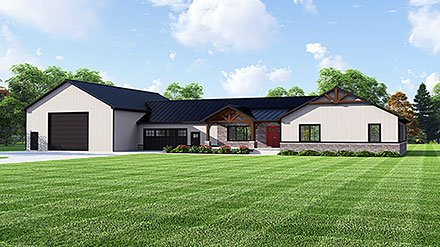 Barndominium Country Ranch Elevation of Plan 43973