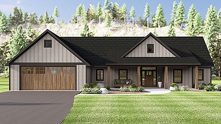 Country, Ranch House Plan 43997 with 2 Beds, 3 Baths, 2 Car Garage