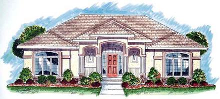 Florida Mediterranean One-Story Southwest Elevation of Plan 44000