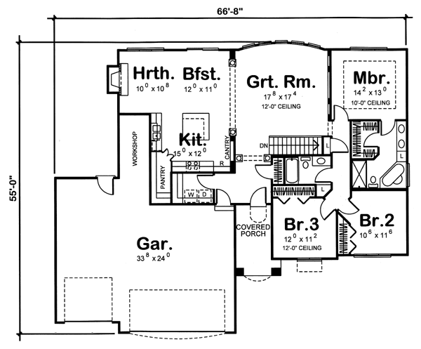 One-Story Traditional Level One of Plan 44001