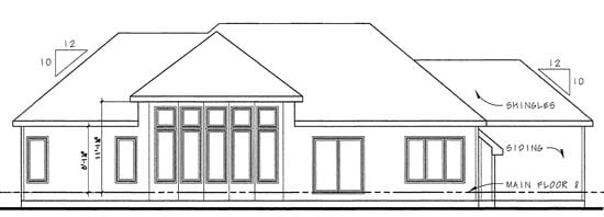 One-Story Traditional Rear Elevation of Plan 44001