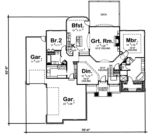 One-Story Traditional Level One of Plan 44002