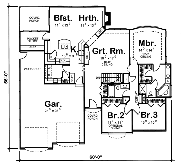 One-Story Traditional Level One of Plan 44003