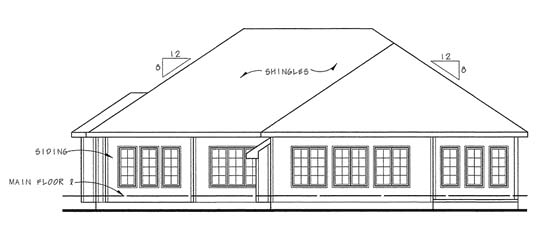 One-Story Traditional Rear Elevation of Plan 44003