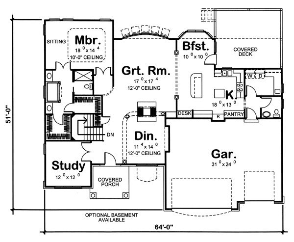 One-Story Traditional Level One of Plan 44006