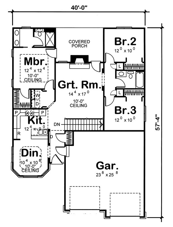 One-Story Ranch Traditional Level One of Plan 44008