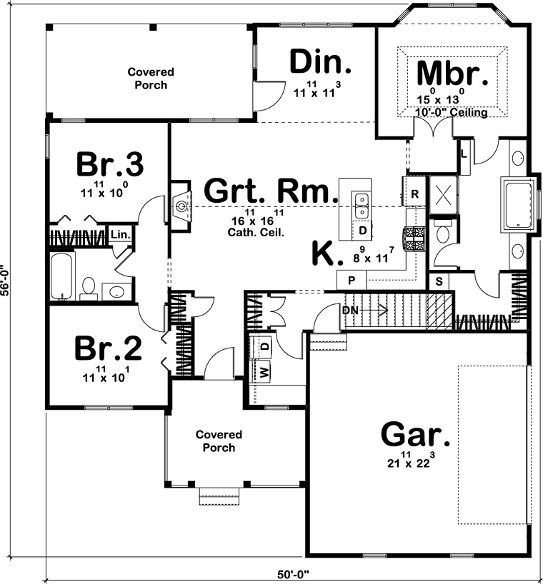 One-Story Traditional Level One of Plan 44009