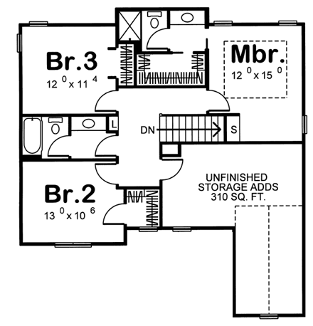 House Plan 44010 Second Level Plan