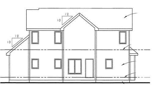 Country Traditional Rear Elevation of Plan 44010