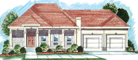 Florida Mediterranean One-Story Southwest Elevation of Plan 44022