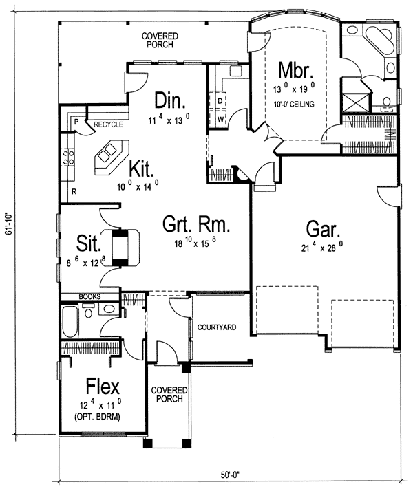 Bungalow One-Story Traditional Level One of Plan 44023