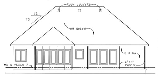 Bungalow One-Story Traditional Rear Elevation of Plan 44023