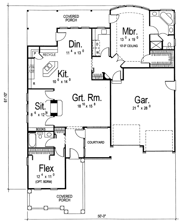 Bungalow One-Story Traditional Level One of Plan 44024