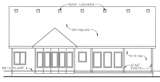 Bungalow One-Story Traditional Rear Elevation of Plan 44024