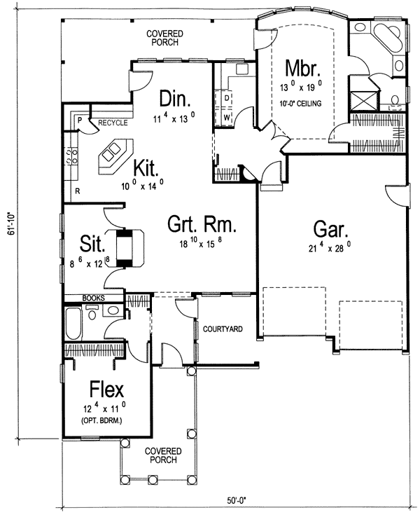 Bungalow One-Story Traditional Level One of Plan 44025