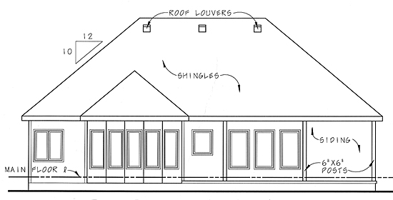 Bungalow One-Story Traditional Rear Elevation of Plan 44025