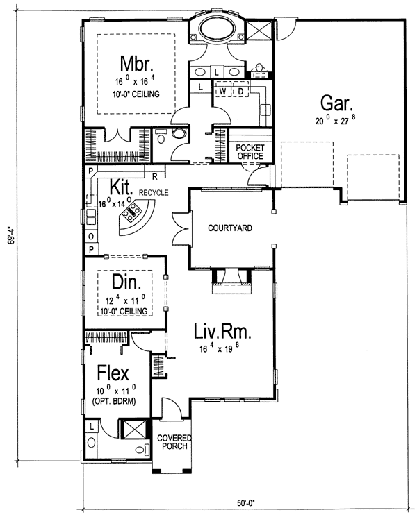 Florida Mediterranean One-Story Southwest Level One of Plan 44026