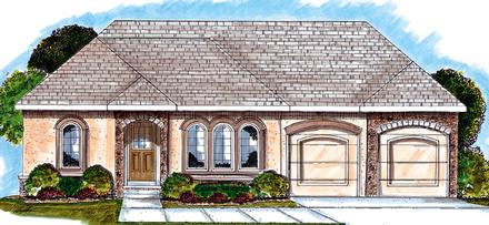 Florida Mediterranean One-Story Southwest Elevation of Plan 44026