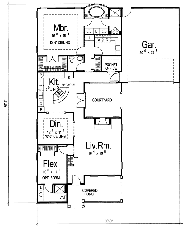 Bungalow One-Story Traditional Level One of Plan 44027