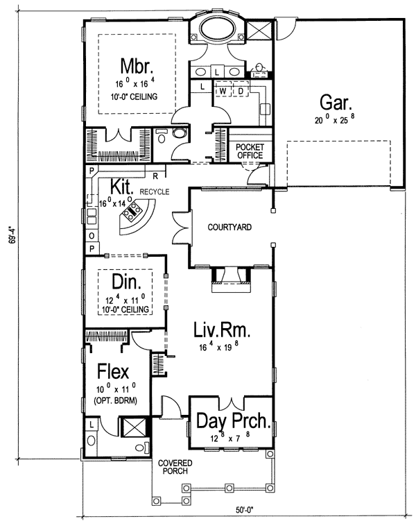 Mediterranean One-Story Traditional Level One of Plan 44028