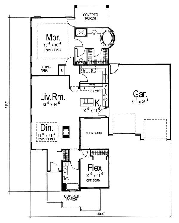 Bungalow One-Story Traditional Level One of Plan 44030