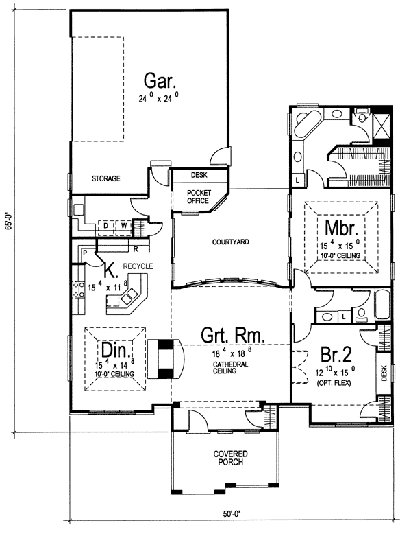 Bungalow Country One-Story Traditional Level One of Plan 44032