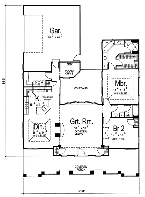 Florida Mediterranean One-Story Southern Level One of Plan 44033