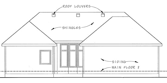 Florida Mediterranean One-Story Southern Rear Elevation of Plan 44033