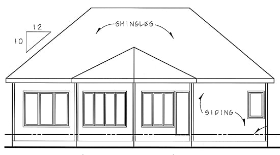 One-Story Traditional Rear Elevation of Plan 44034