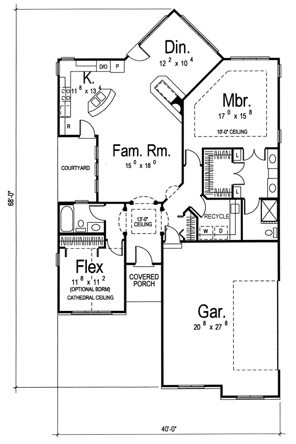 European One-Story Traditional Level One of Plan 44036