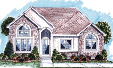 European One-Story Traditional Elevation of Plan 44036