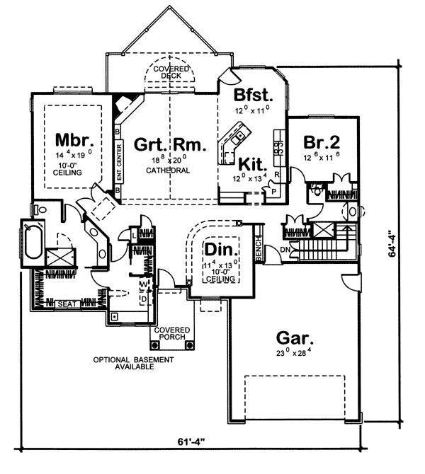 One-Story Traditional Level One of Plan 44037