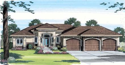 Florida Mediterranean One-Story Southwest Elevation of Plan 44044